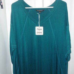 NWT Davi & Dani Gorgeous Teal Hi Lo Tunic Dolman Sleeves 2XL RUNS VERY GENEROUS